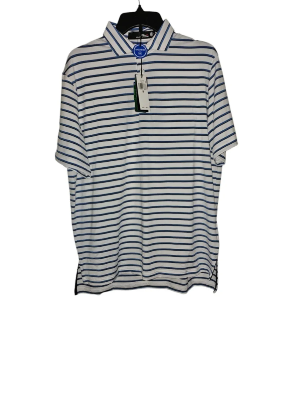 RLX Ralph Lauren Golf Polo Shirt Men’s Size Medium SS White Blue Striped NWT